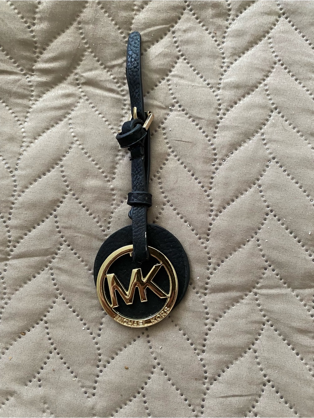 Michael Kors Black and Gold Leather MK Circle Charm